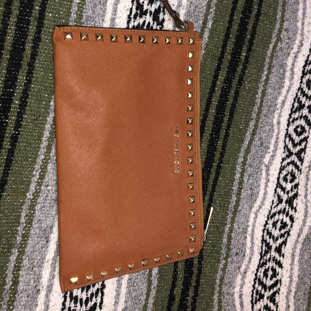 Michael Kors leather studded clutch (brown)